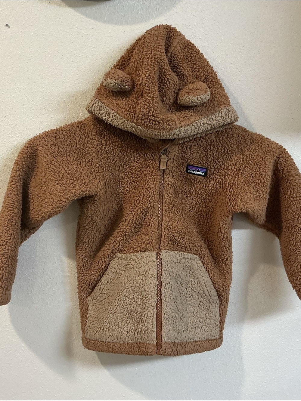 Patagonia Brown and Tan Kids Sherpa Hoodie with Ear Hood